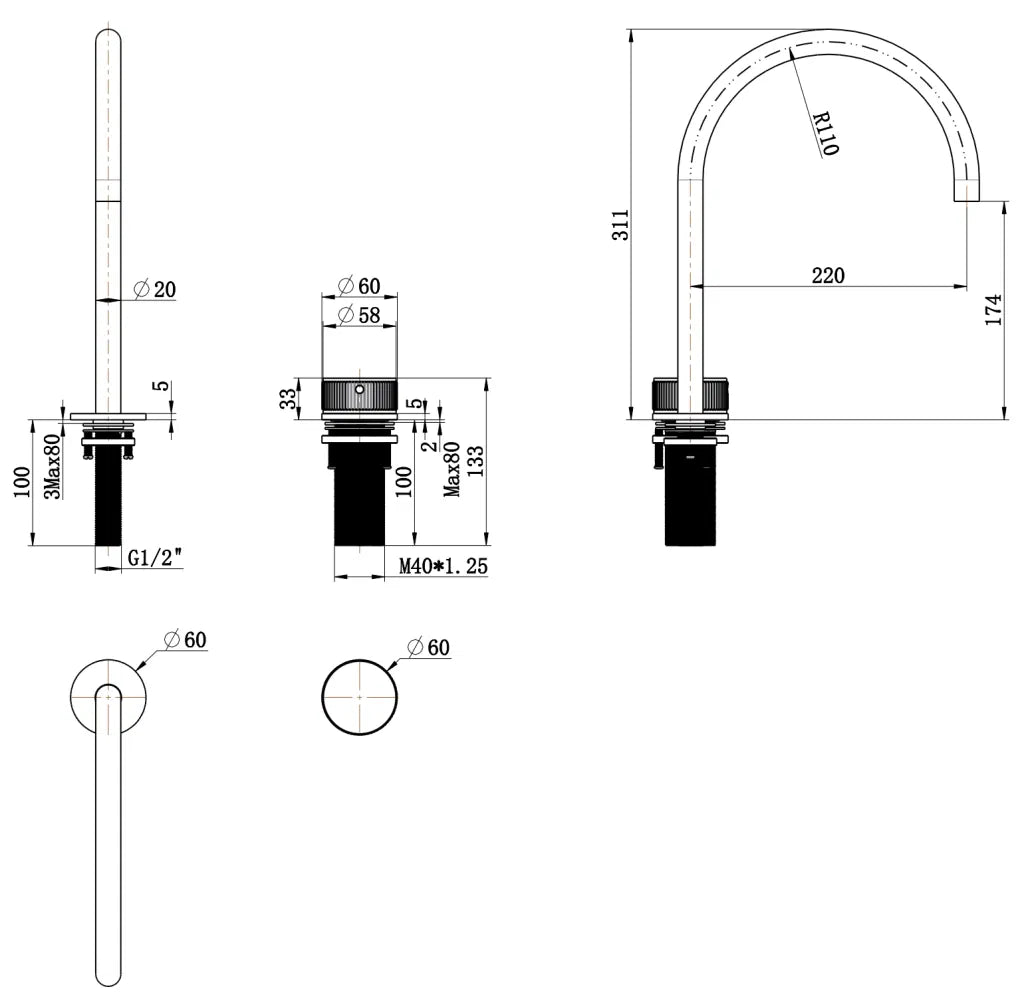 Mica Fluted Gooseneck Hob Sink/Basin Mixer Set