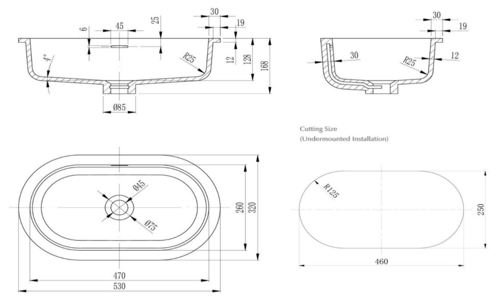 Doros – Undermount – 530 x 320 x 168mm