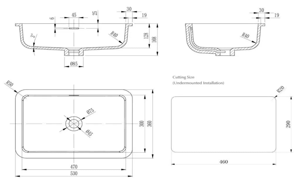 Thalios – Undermount – 530 x 360 x 168mm