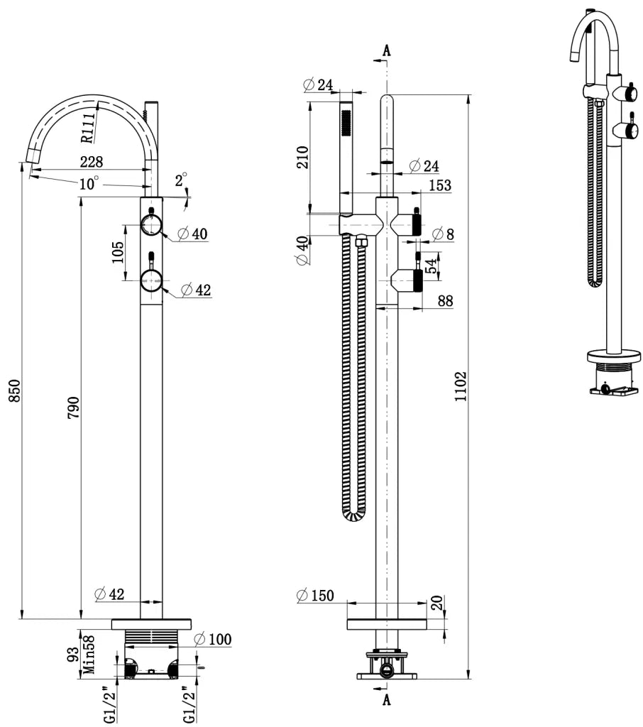 Mica Freestanding Bath Mixer with Hand Shower