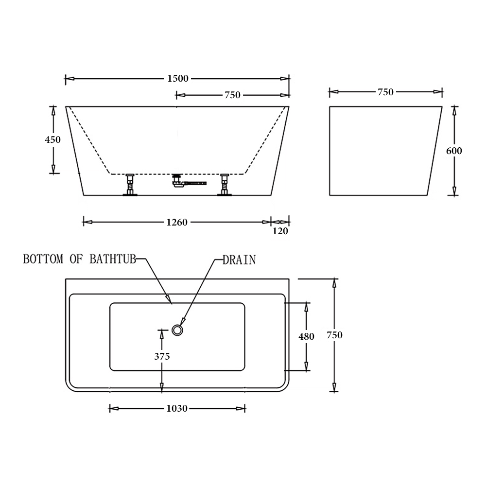 Florence Back to Wall Bathtub in Black