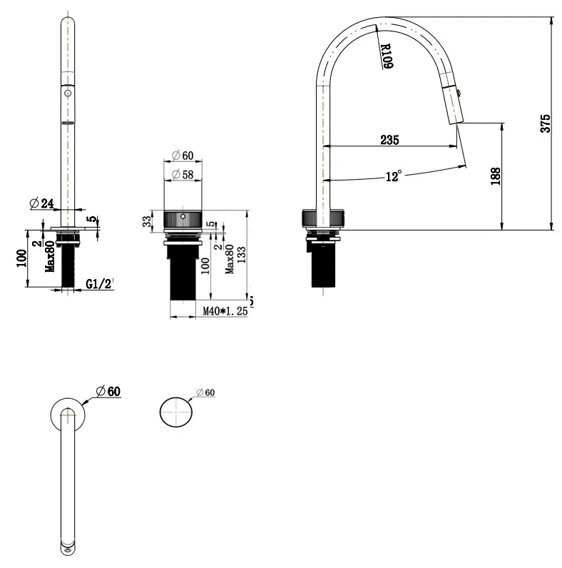 Mica Fluted Pull-Out Hob Mixer Set