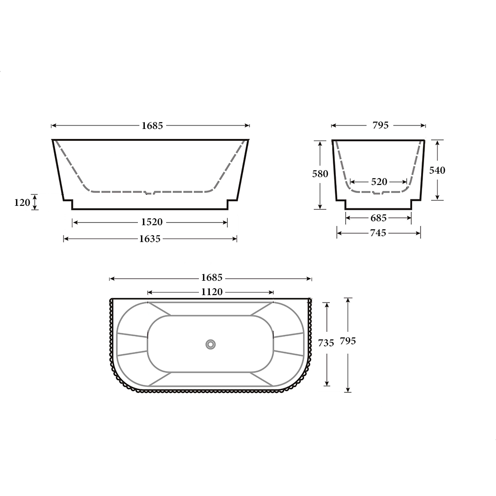 Havana Back To Wall Bathtub in Matt White
