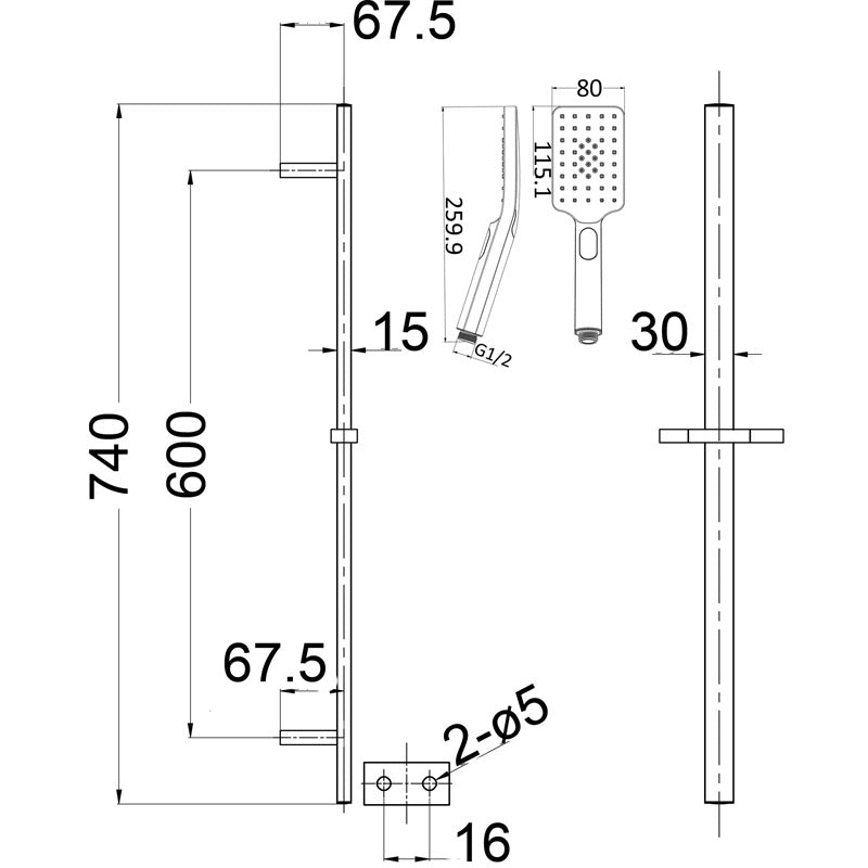 Cresta Single Shower Rail