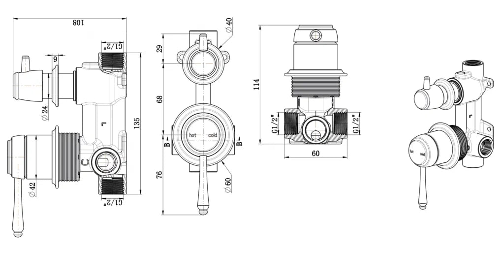 Mica Heritage Shower Mixer Diverter – TRIM KIT ONLY
