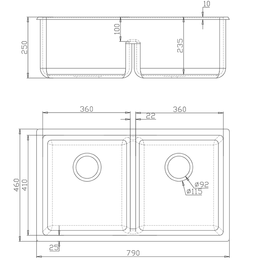 Fomos Sink 790 x 460mm – Double Bowl