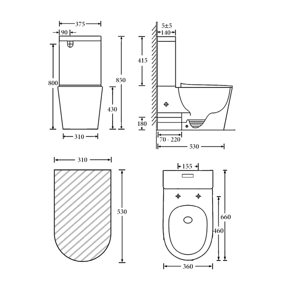 Vera Matt Black Toilet Suite