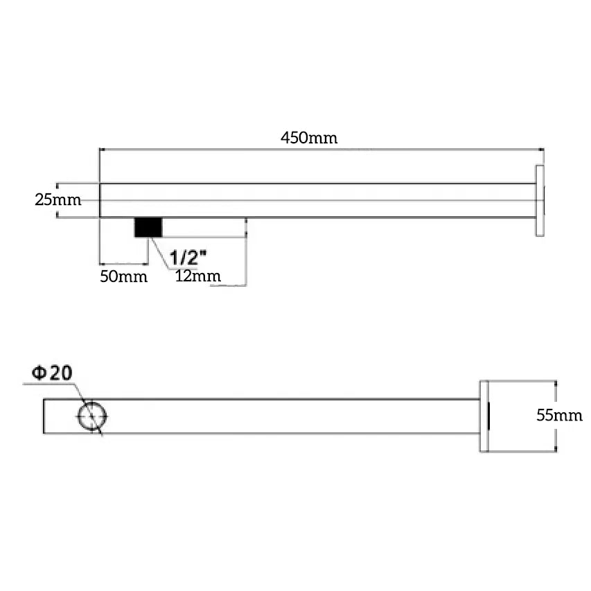 Mica Wall Shower Arm – 450mm – Straight