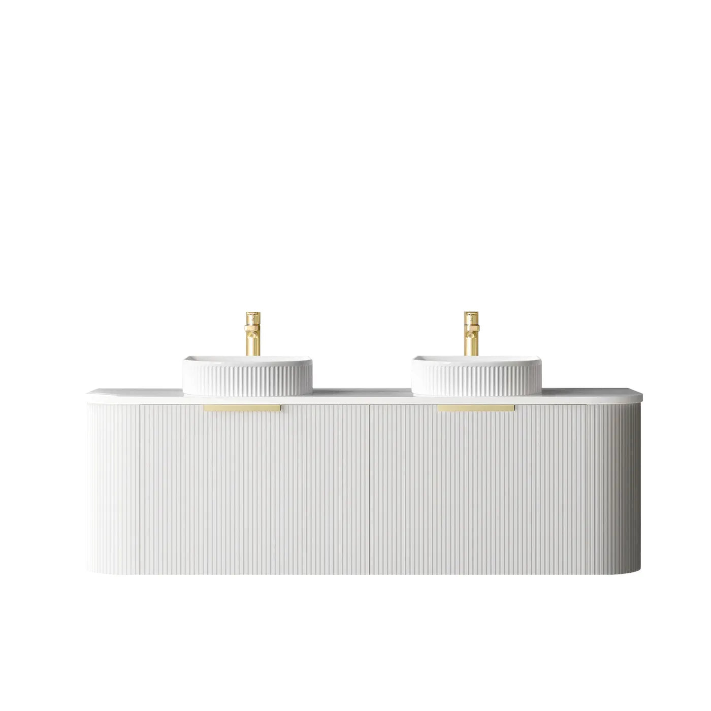 Bondi 1500mm Satin White Fluted Wall Hung Curve Vanity