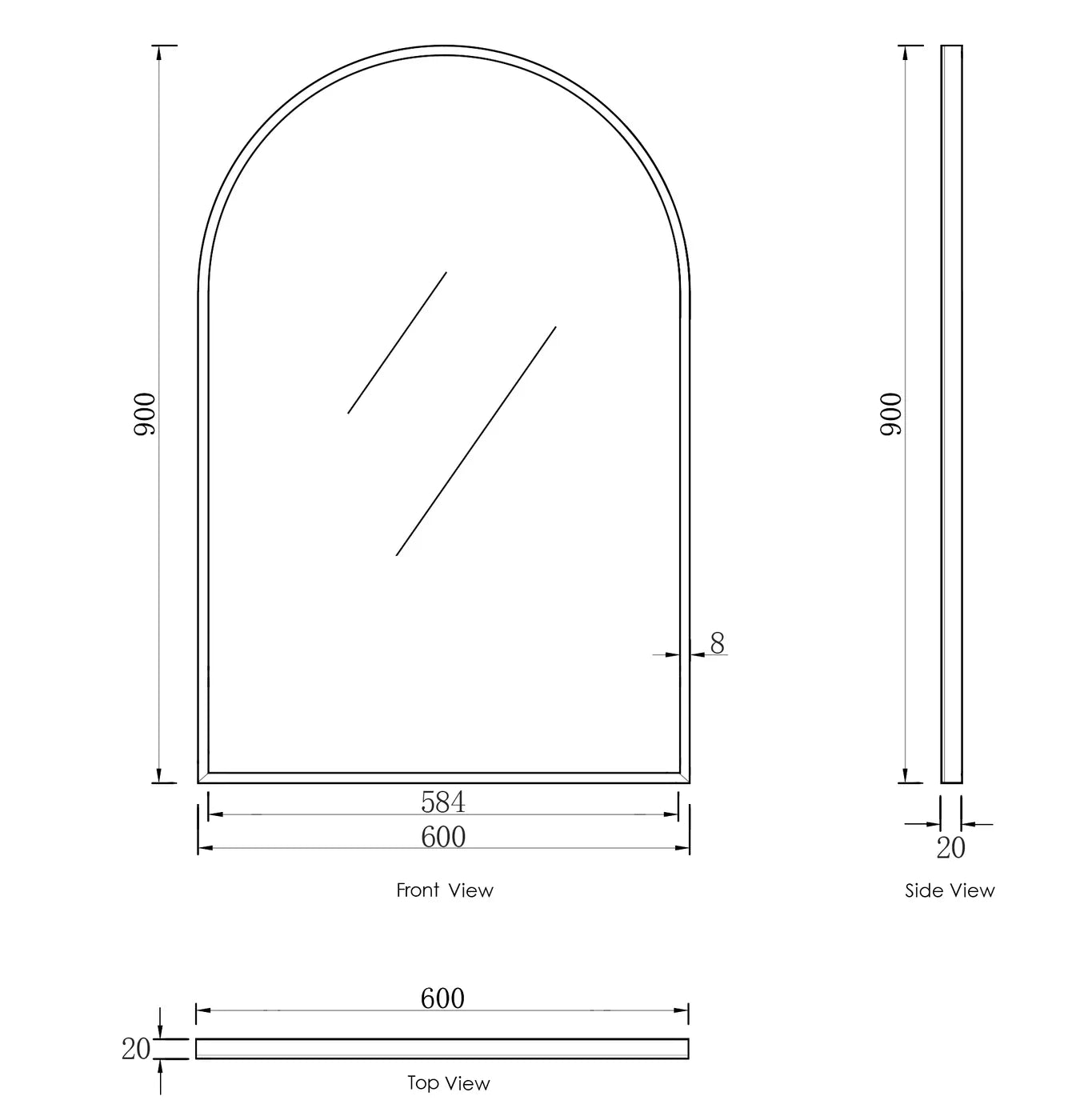 Archie 900(H)x600(W) Black Metal Framed Tuffi Mirror
