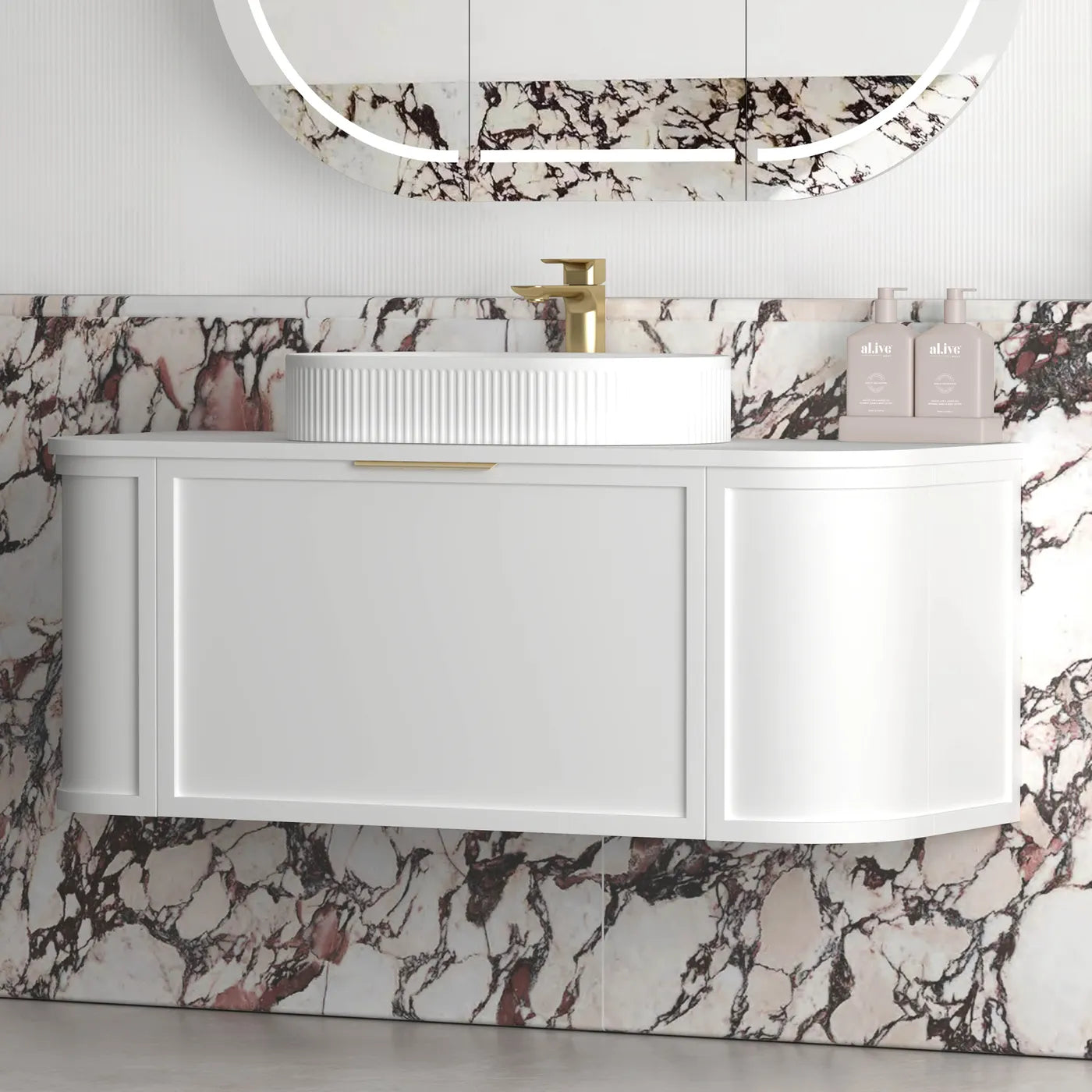 Hampshire 1200mm Satin White Wall Hung Curve Vanity