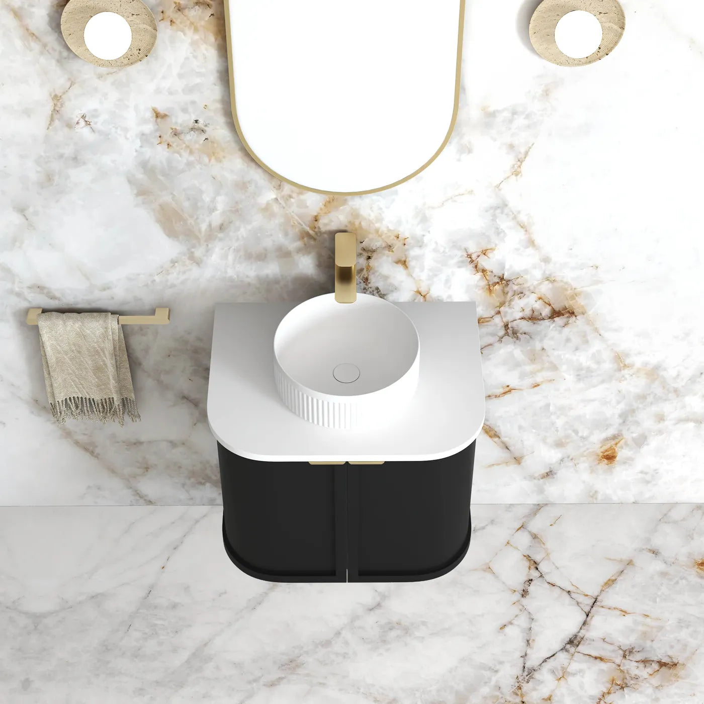 Hampshire 600mm Satin Black Wall Hung Curve Vanity