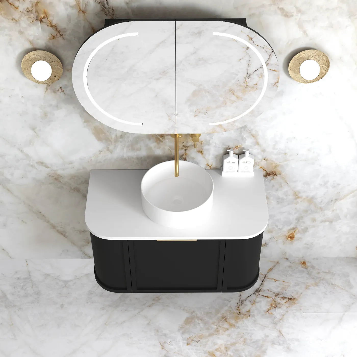 Hampshire 900mm Satin Black Wall Hung Curve Vanity