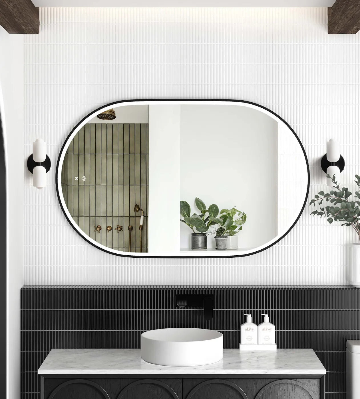 LED Noosa 900(H)x600(W) Black Metal Frame Tuffi Mirror- Install Horizontal or Vertical