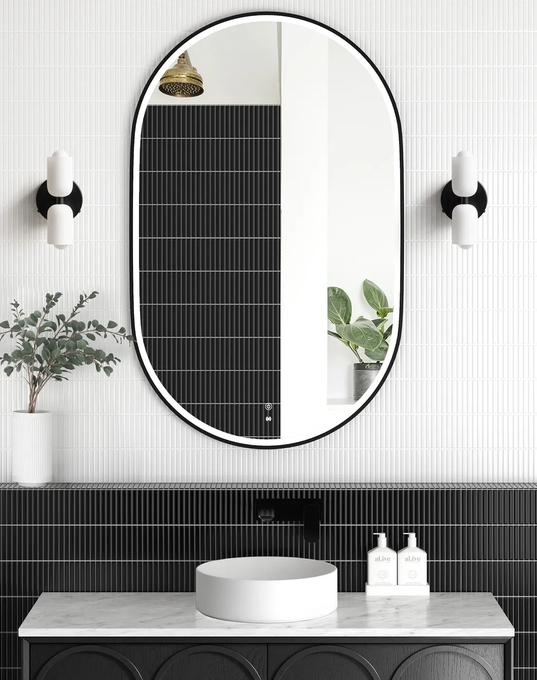 LED Noosa 900(H)x600(W) Black Metal Frame Tuffi Mirror- Install Horizontal or Vertical
