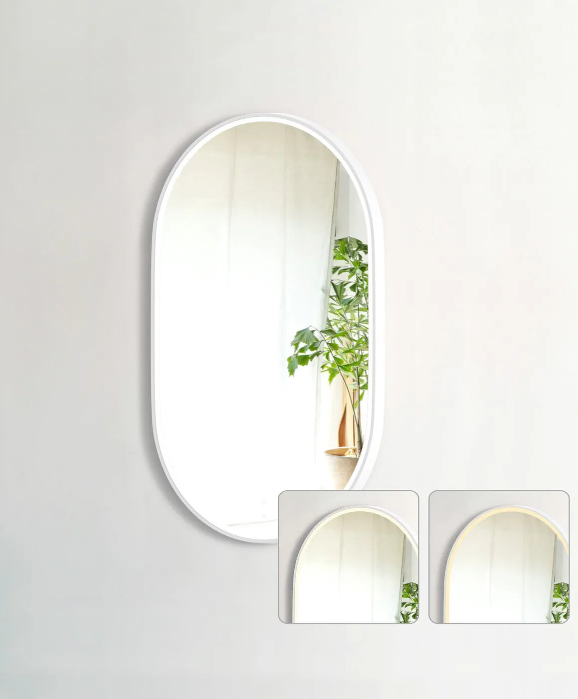 LED Noosa 900(H)x600(W) White Metal Frame Tuffi Mirror- Install Horizontal or Vertical