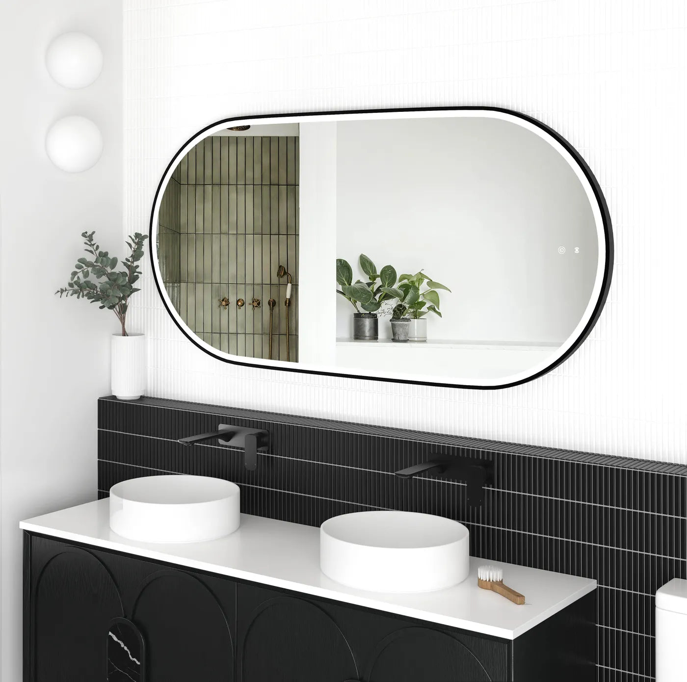 LED Noosa 1500(W)x750(H) Black Metal Frame Tuffi Mirror- Install Horizontal or Vertical