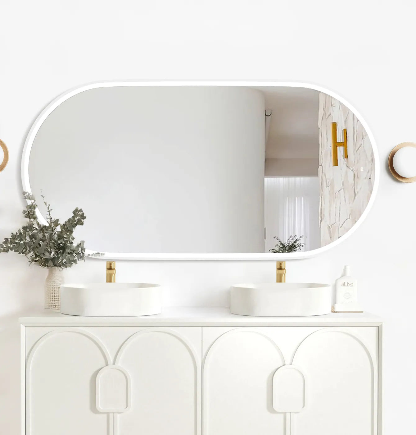 LED Noosa 1500(W)x750(H) White Metal Frame Tuffi Mirror- Install Horizontal or Vertical