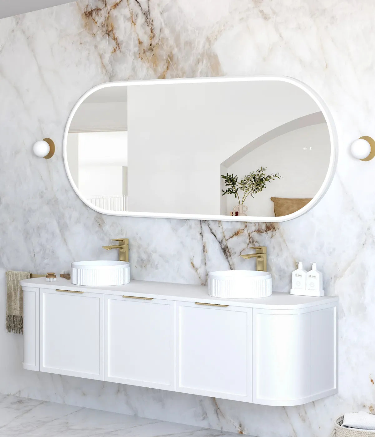 LED Noosa 1800(W)x750(H) White Metal Frame Mirror- Install Horizontal or Vertical