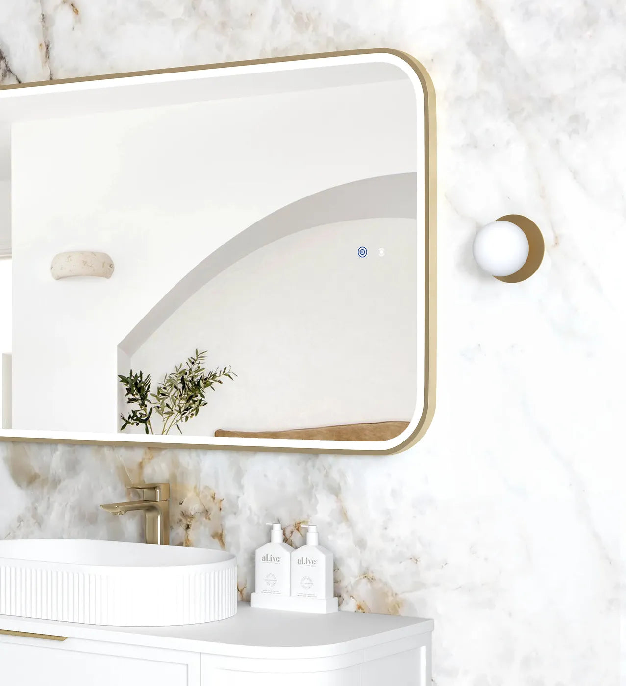 LED Newport 1200(W)x750(H) Gold Metal Frame Tuffi Mirror- Install Horizontal or Vertical