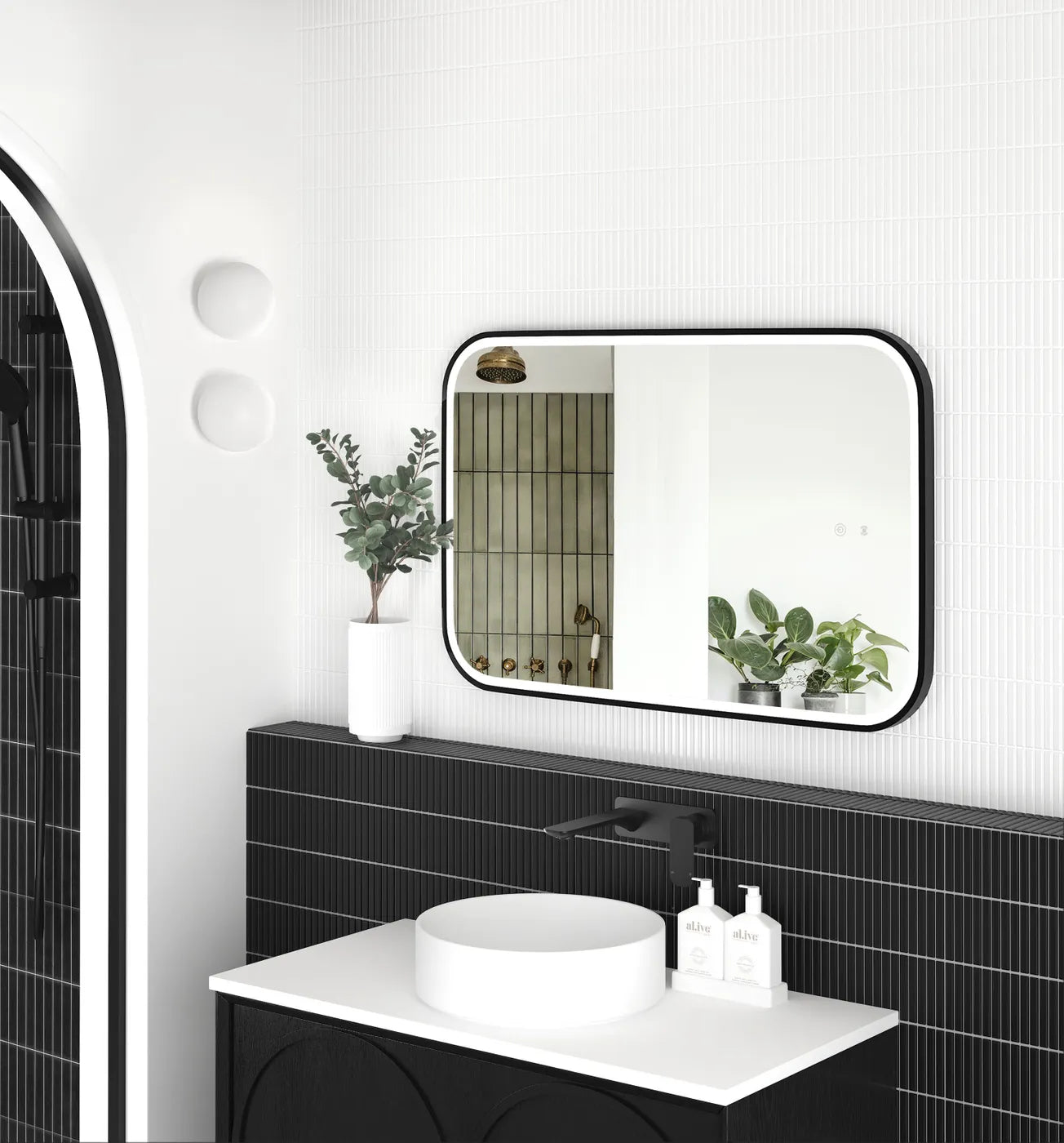 LED Newport 900(H)x600(W) Black Metal Frame Tuffi Mirror- Install Horizontal or Vertical