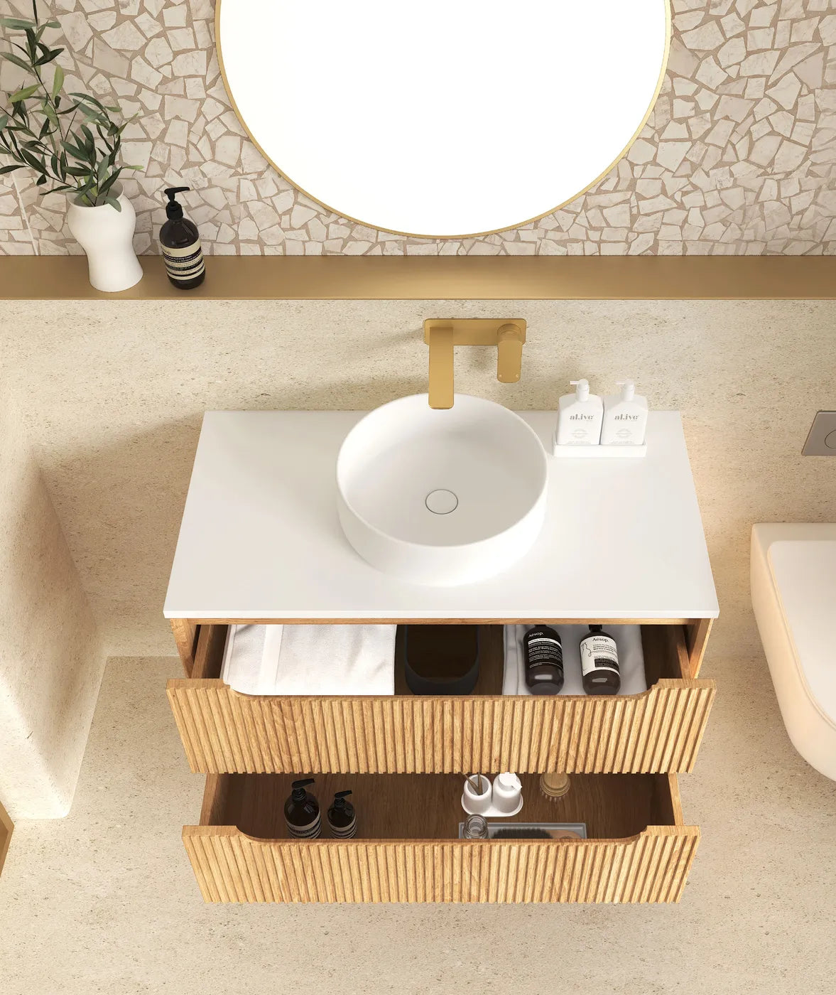 Byron Fluted 900mm Woodland Oak Wall Hung Vanity