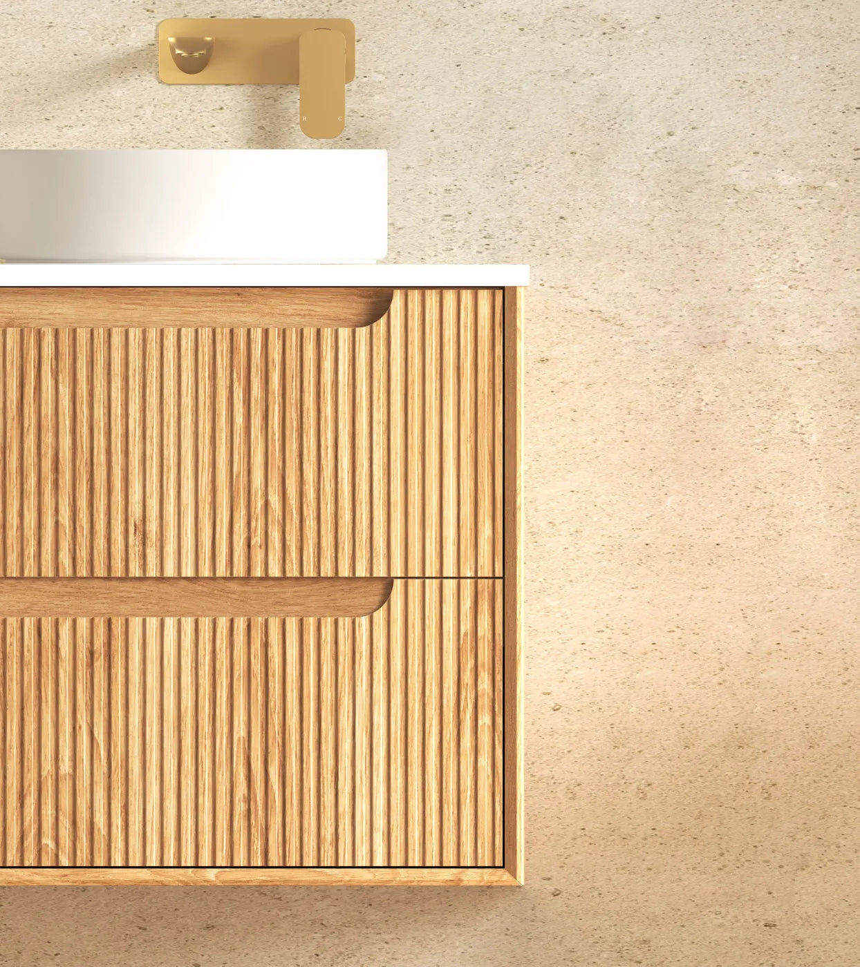 Byron Fluted 600mm Woodland Oak Wall Hung Vanity