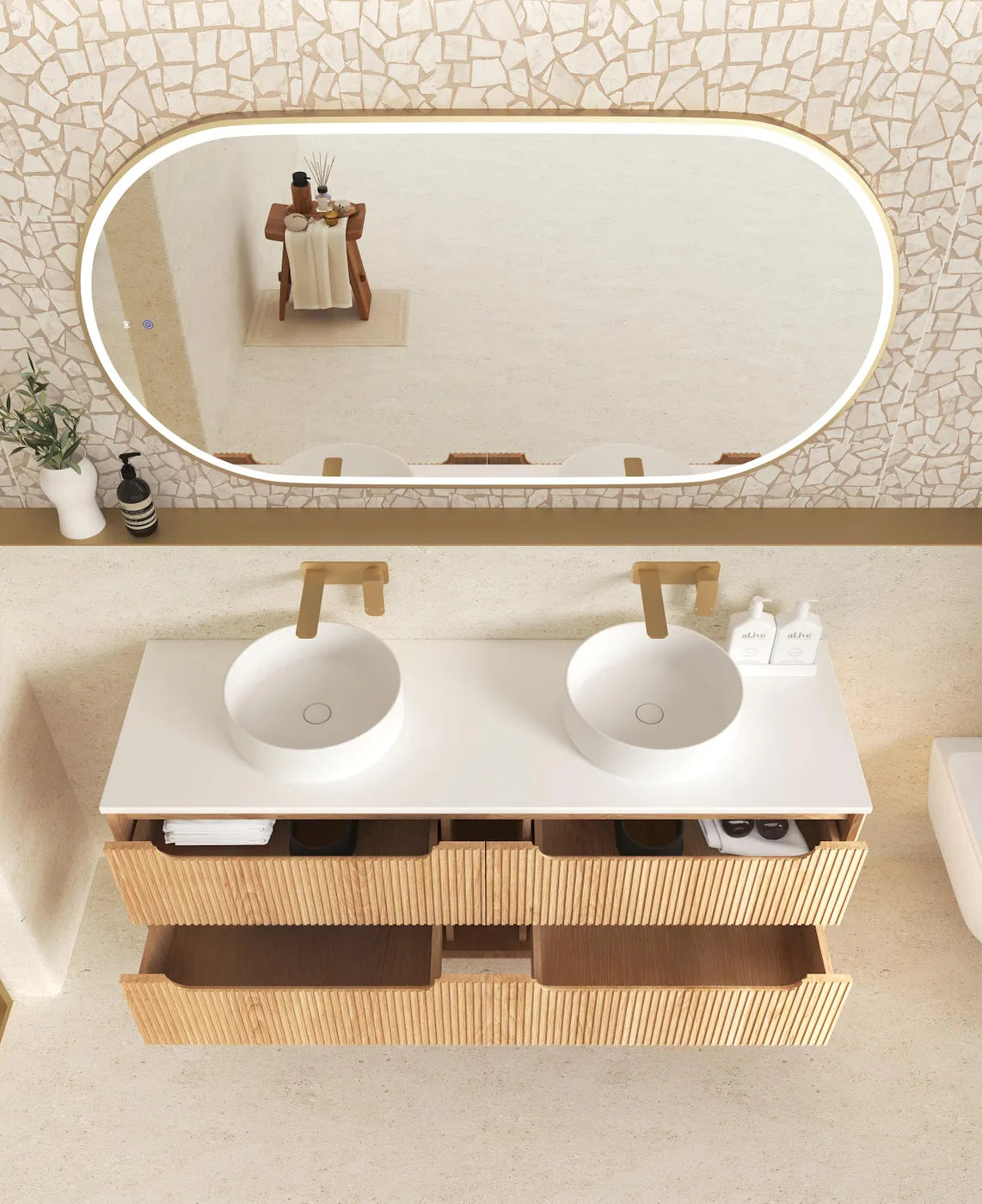 Byron Fluted 1200mm Woodland Oak Four Drawer Wall Hung Vanity