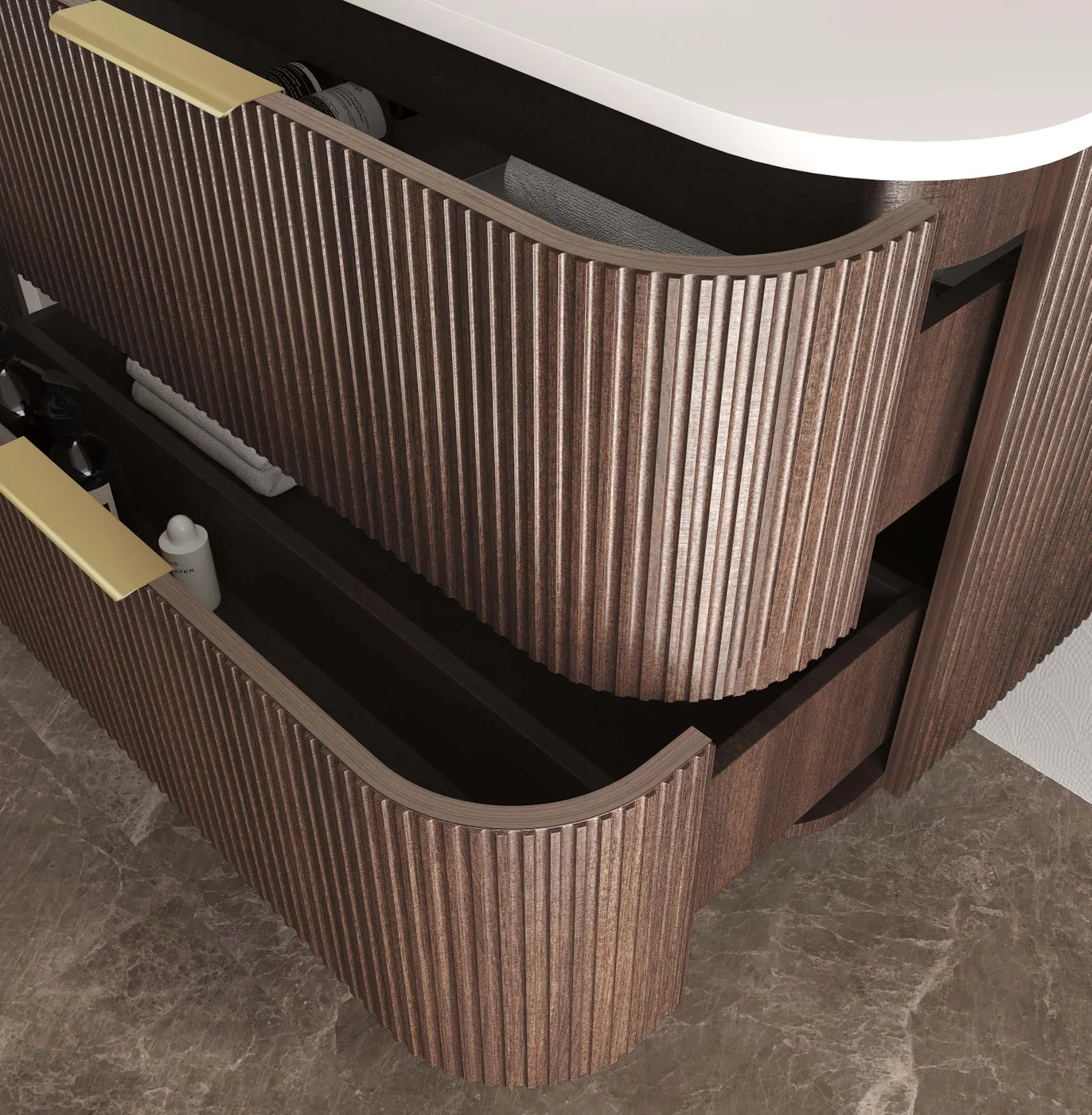 Havana Fluted 750mm Sable Walnut Wall Hung Curve Vanity
