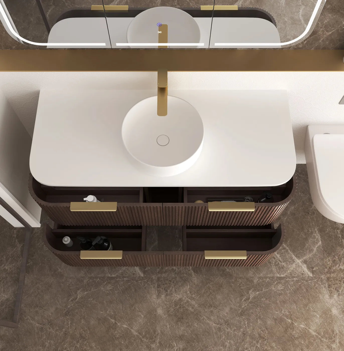 Havana Fluted 1200mm Sable Walnut Wall Hung Curve Vanity