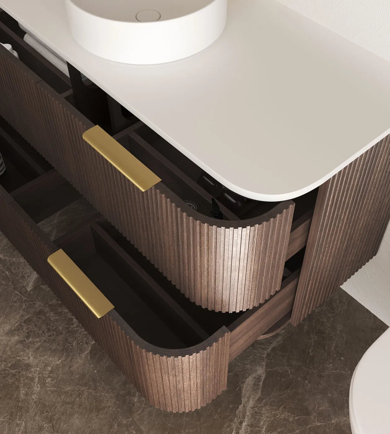 Havana Fluted 1200mm Sable Walnut Wall Hung Curve Vanity