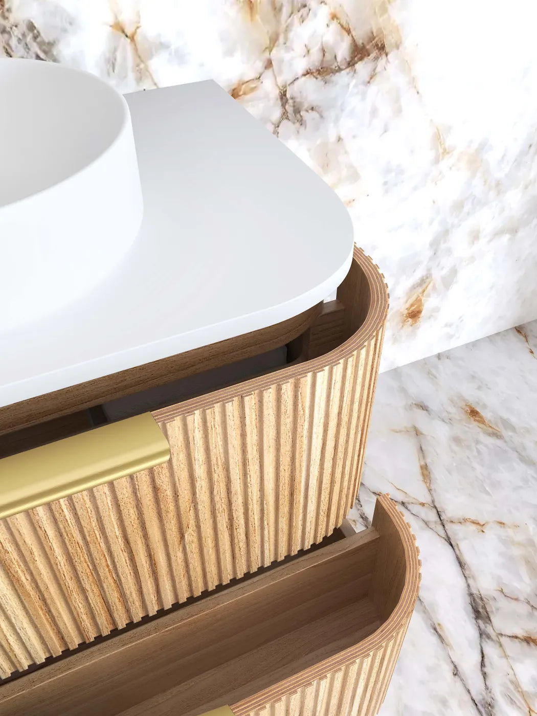 Havana Fluted 750mm Woodland Oak Wall Hung Curve Vanity