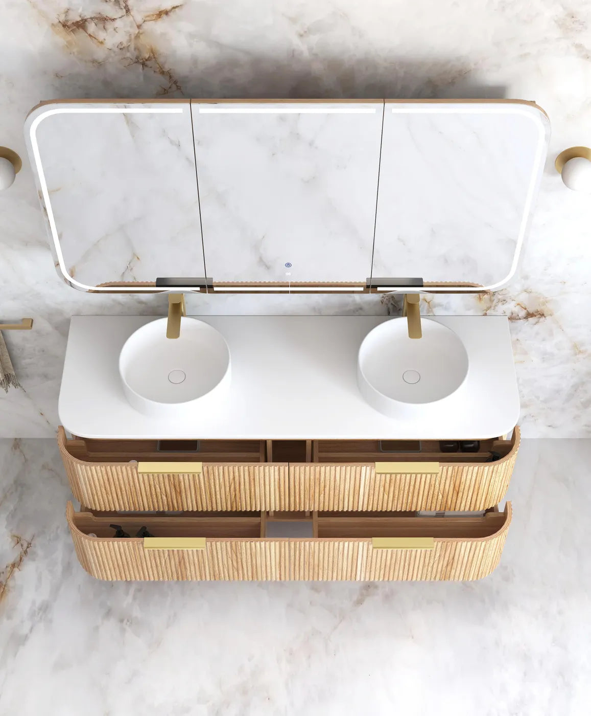 Havana Fluted 1500mm Woodland Oak Wall Hung Curve Vanity