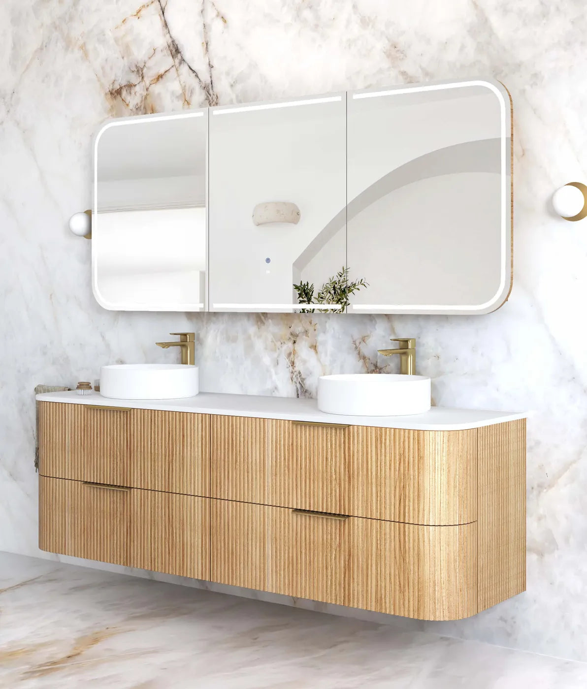 Havana Fluted 1800mm Woodland Oak Wall Hung Curve Vanity