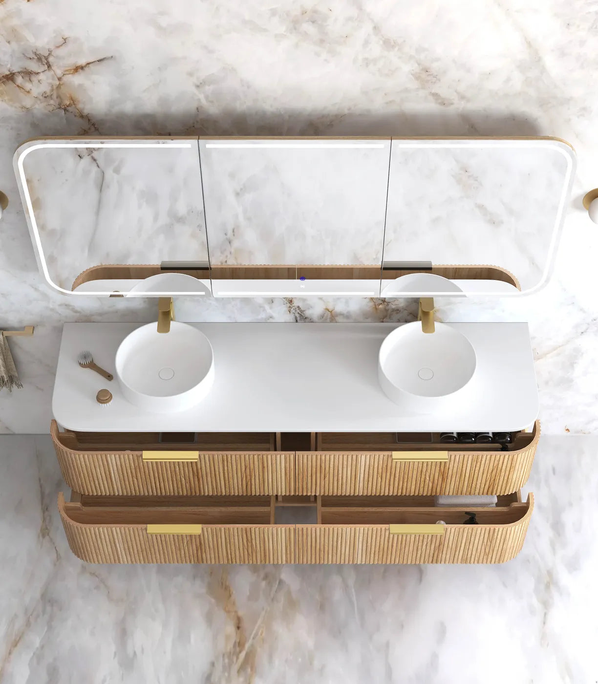 Havana Fluted 1800mm Woodland Oak Wall Hung Curve Vanity