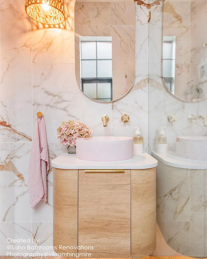 Bondi 600mm Natural Oak Wall Hung Curve Vanity (12TH & NTH Only)