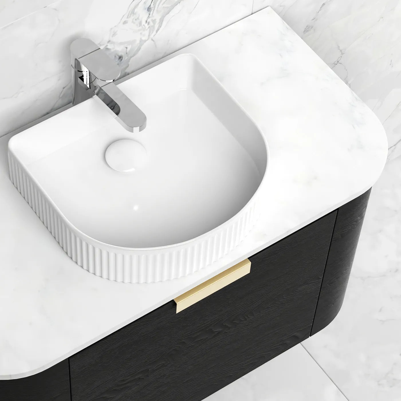 Bondi 750mm Black Oak Wall Hung Curve Vanity (12TH & NTH Only)