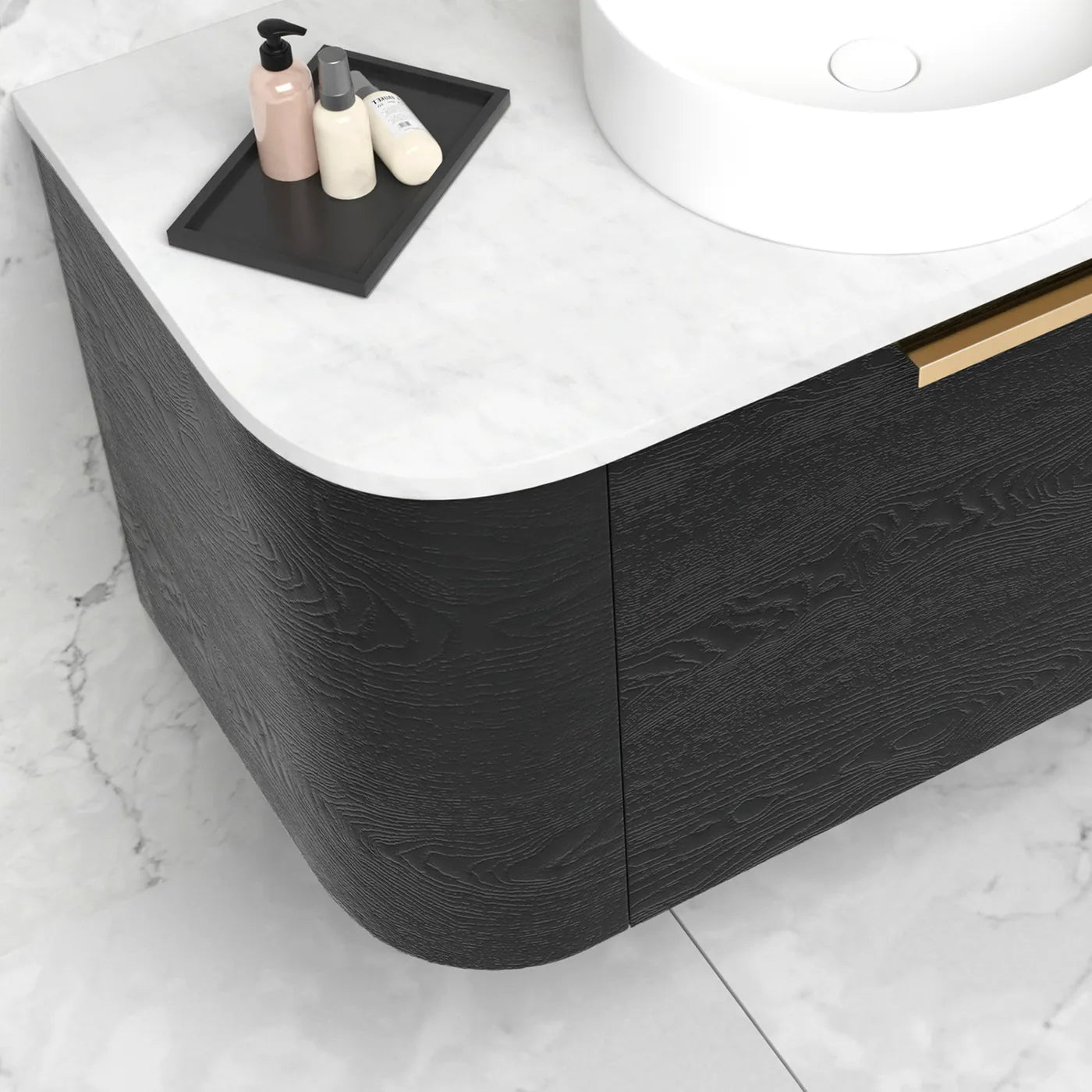 Bondi 600mm Black Oak Wall Hung Curve Vanity (12TH & NTH Only)