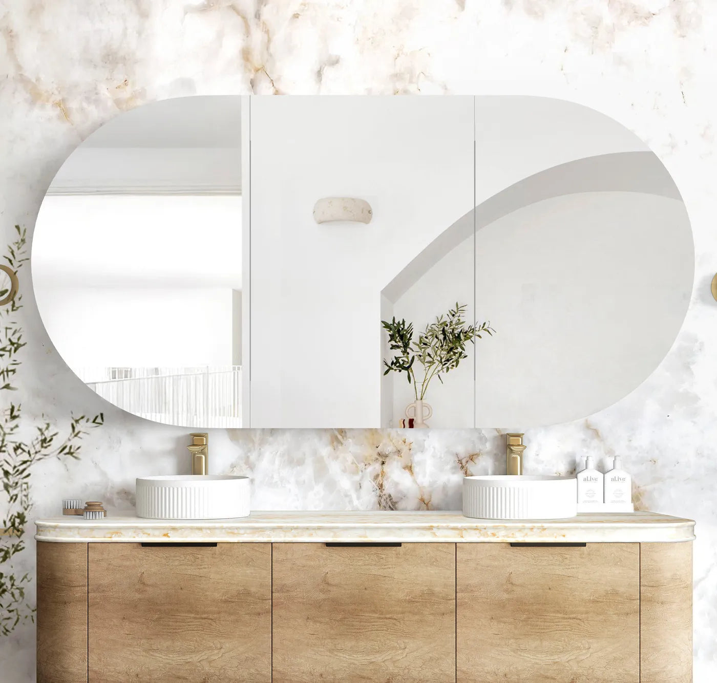 Bondi 1800mm Natural Oak Wall Hung Curve Vanity